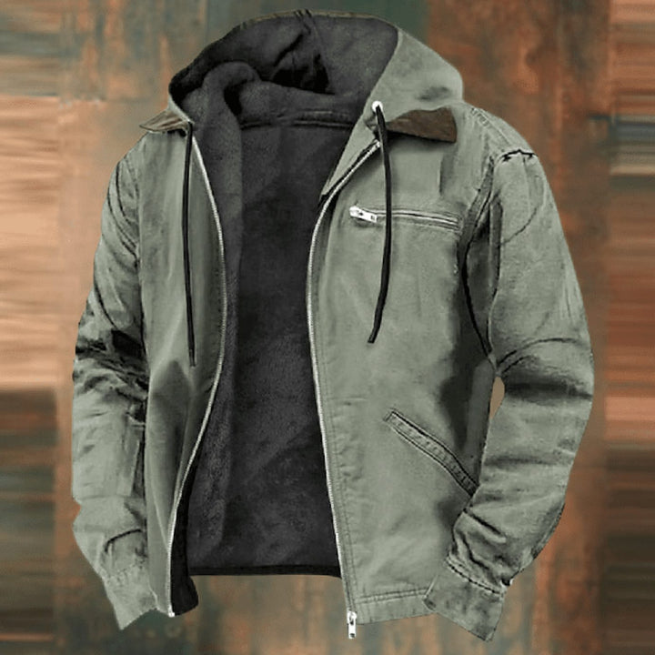 Men's Fleece-Lined Zip-Up Hooded Jacket - Green