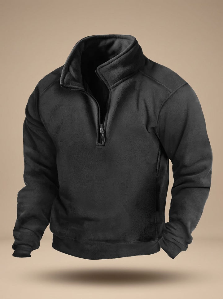 Men's Fleece Quarter-Zip Stand-Collar Pullover Sweater - Black