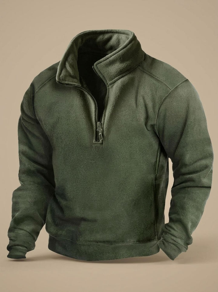 Men's Fleece Quarter-Zip Stand-Collar Pullover Sweater - Green