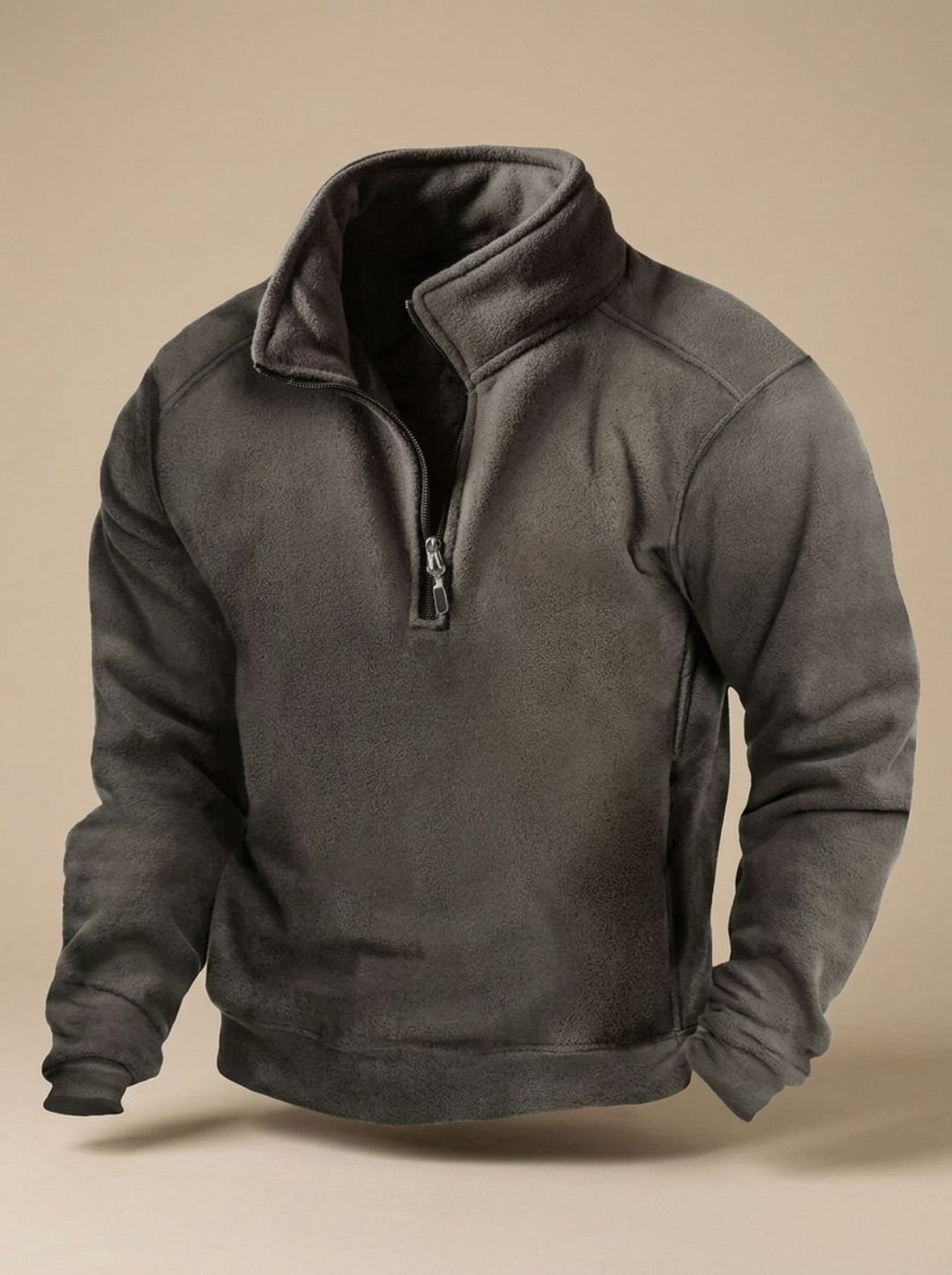 Men's Fleece Quarter-Zip Stand-Collar Pullover Sweater - Dark Gray