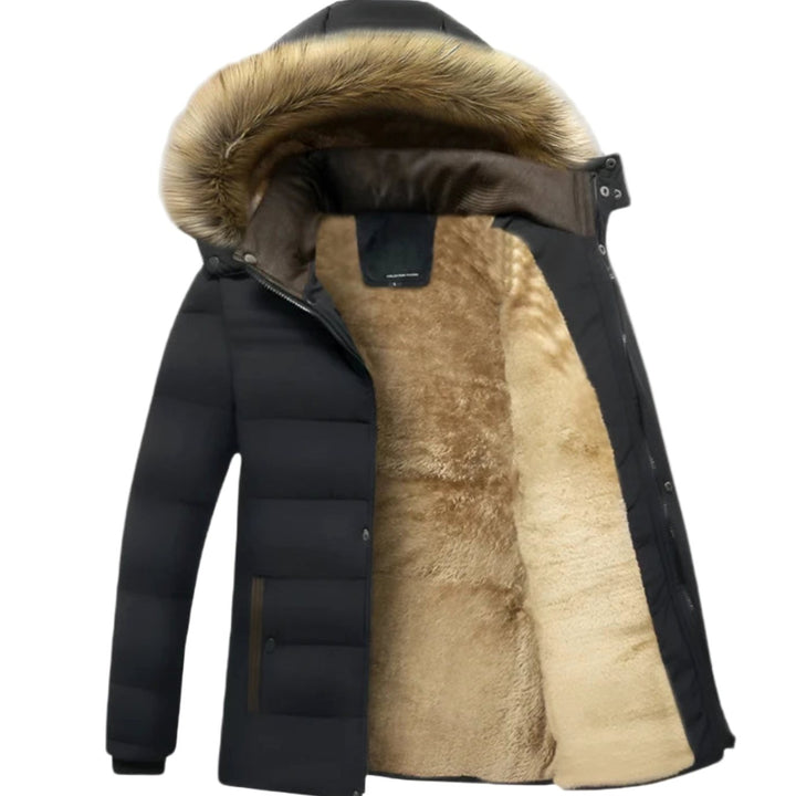 Men's Fur-Lined Hooded Heavy-Duty Winter Jackets - Black