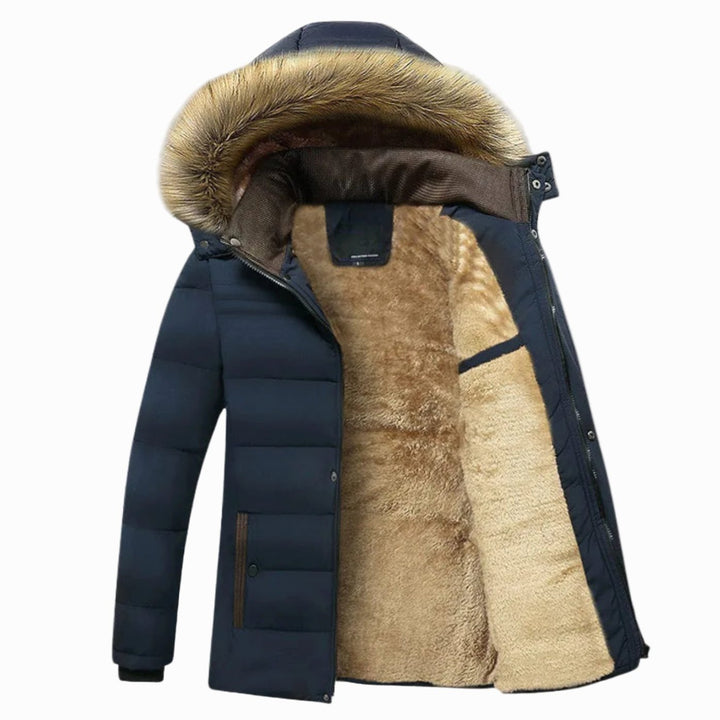 Men's Fur-Lined Hooded Heavy-Duty Winter Jackets - Blue