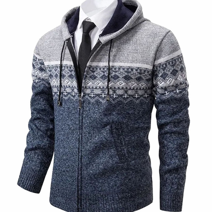 Men's Geometric Fair Isle Hooded Full-Zip Knit Cardigan