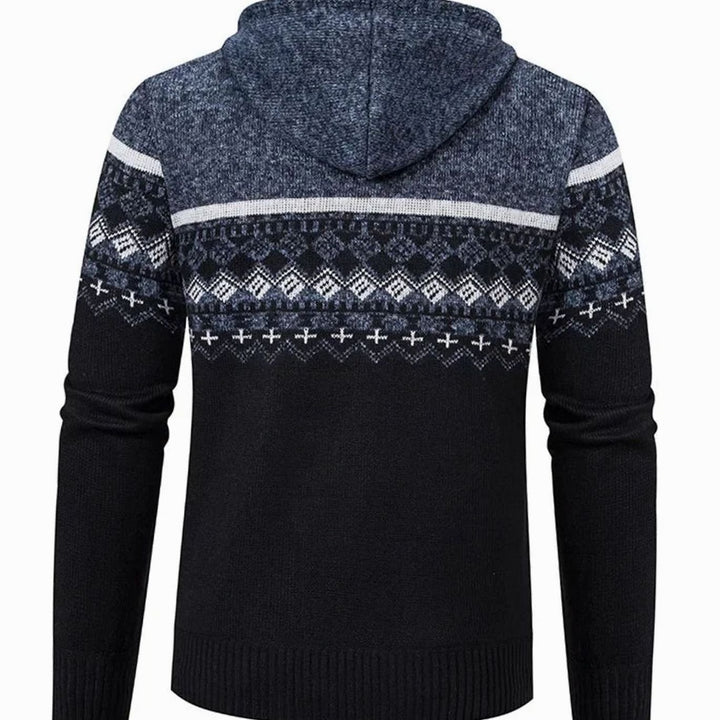 Men's Geometric Fair Isle Hooded Full-Zip Knit Cardigan