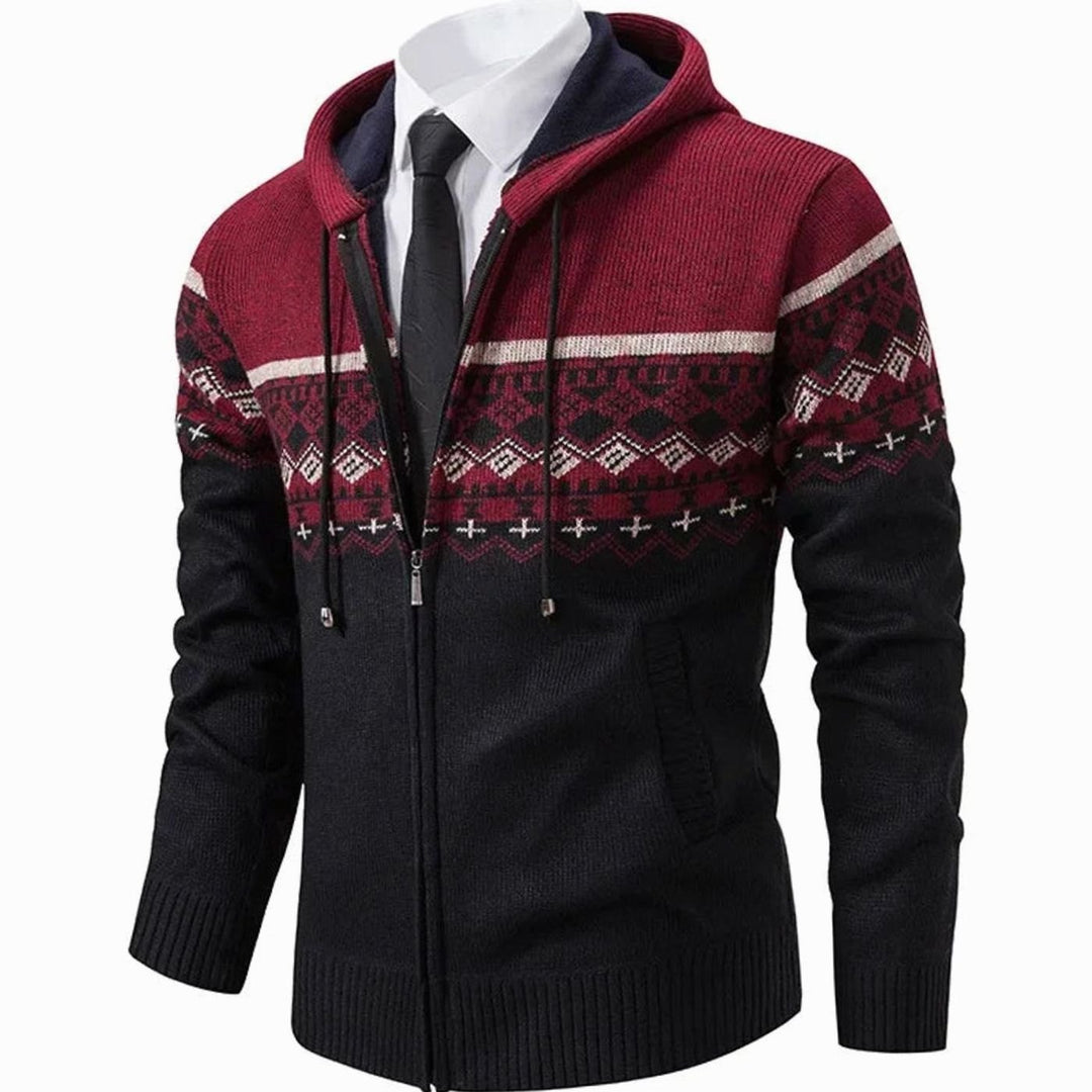 Men's Geometric Fair Isle Hooded Full-Zip Knit Cardigan