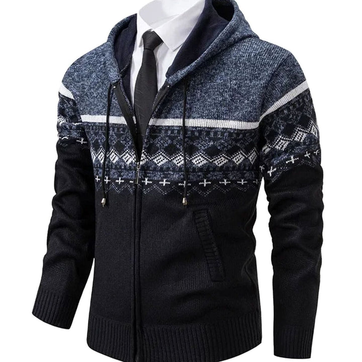 Men's Geometric Fair Isle Hooded Full-Zip Knit Cardigan