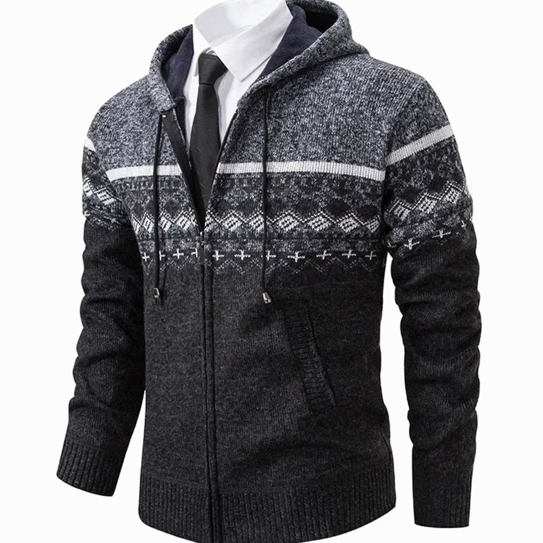 Men's Geometric Fair Isle Hooded Full-Zip Knit Cardigan