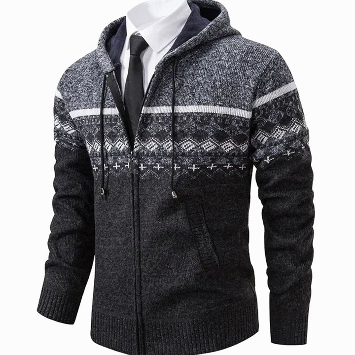 Men's Geometric Fair Isle Hooded Full-Zip Knit Cardigan