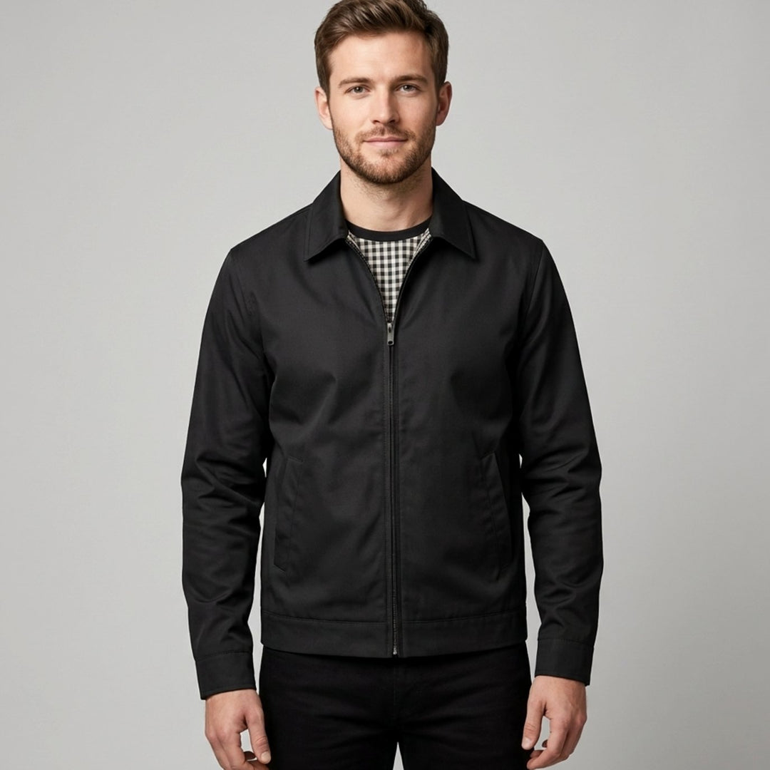 Men's Harrington Bomber Jacket Checked Lining Shirt Collar