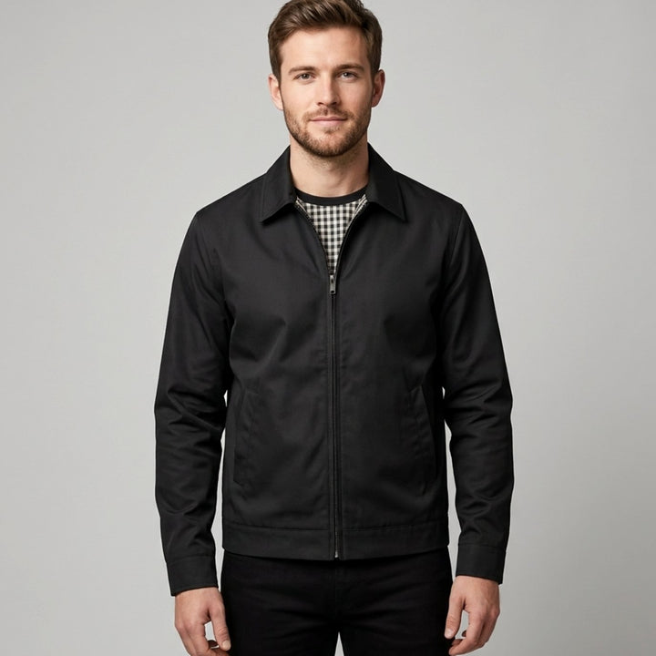 Men's Harrington Bomber Jacket Checked Lining Shirt Collar