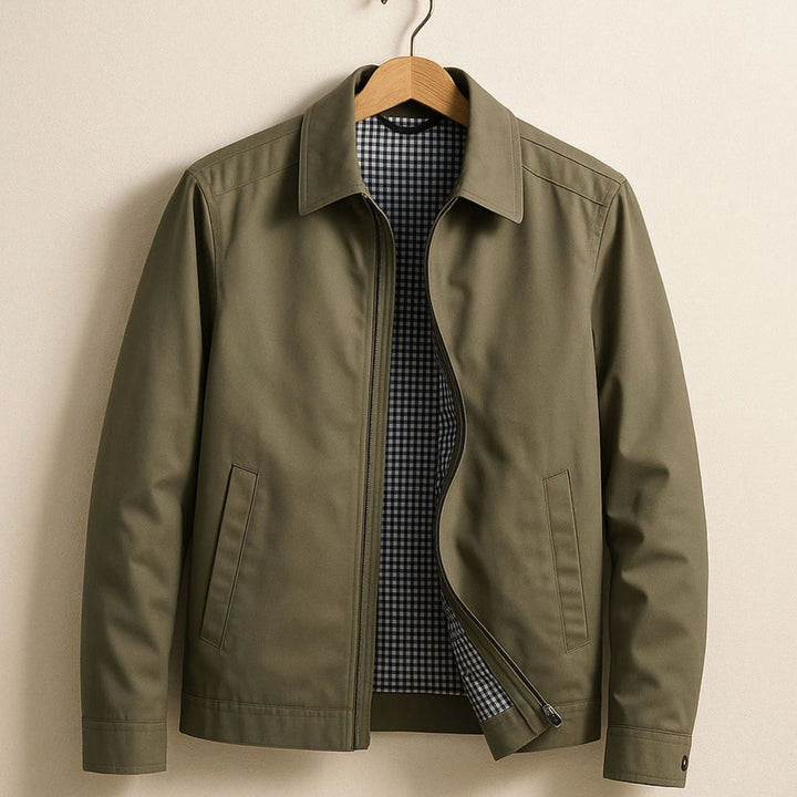 Men's Harrington Bomber Jacket Checked Lining Shirt Collar - Khaki