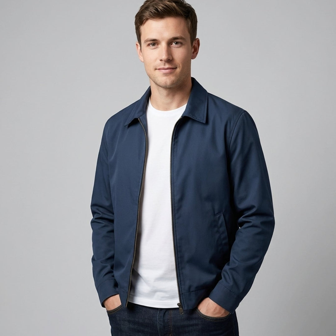 Men's Harrington Bomber Jacket Checked Lining Shirt Collar