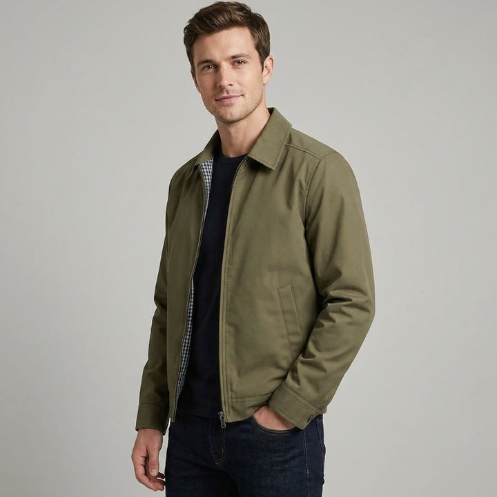 Men's Harrington Bomber Jacket Checked Lining Shirt Collar