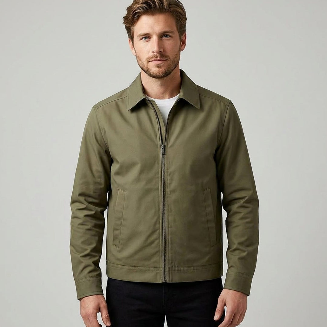 Men's Harrington Bomber Jacket Checked Lining Shirt Collar