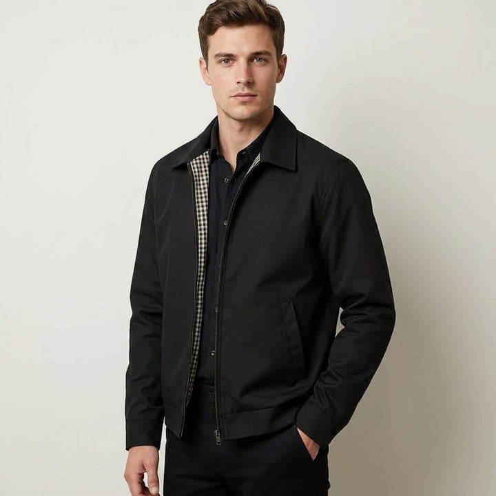 Men's Harrington Bomber Jacket Checked Lining Shirt Collar