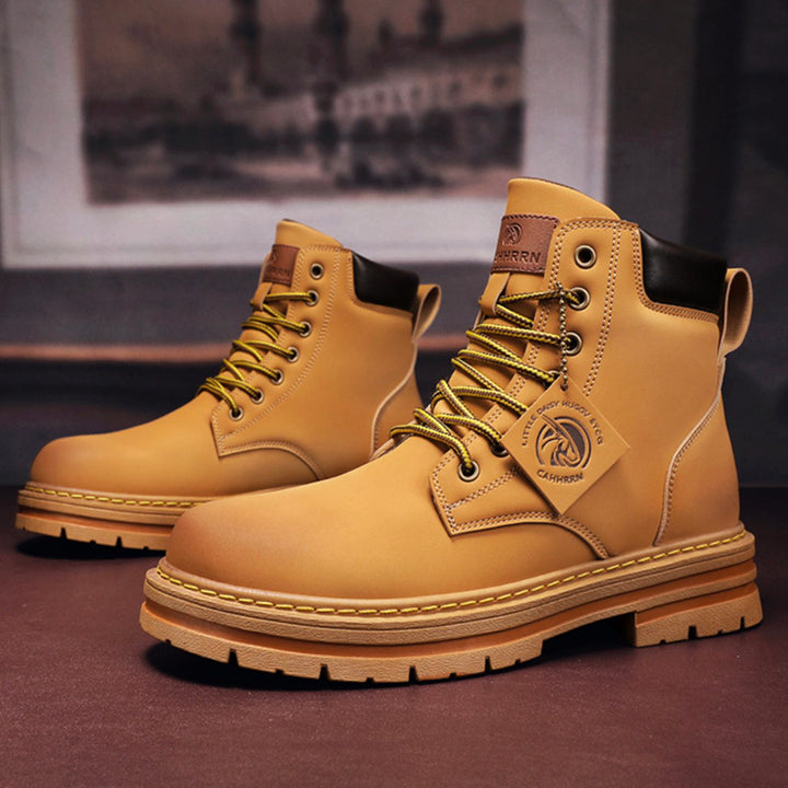 Men's Heavy-Duty Ankle Lace Up Boots Rugged Work Style - Khaki