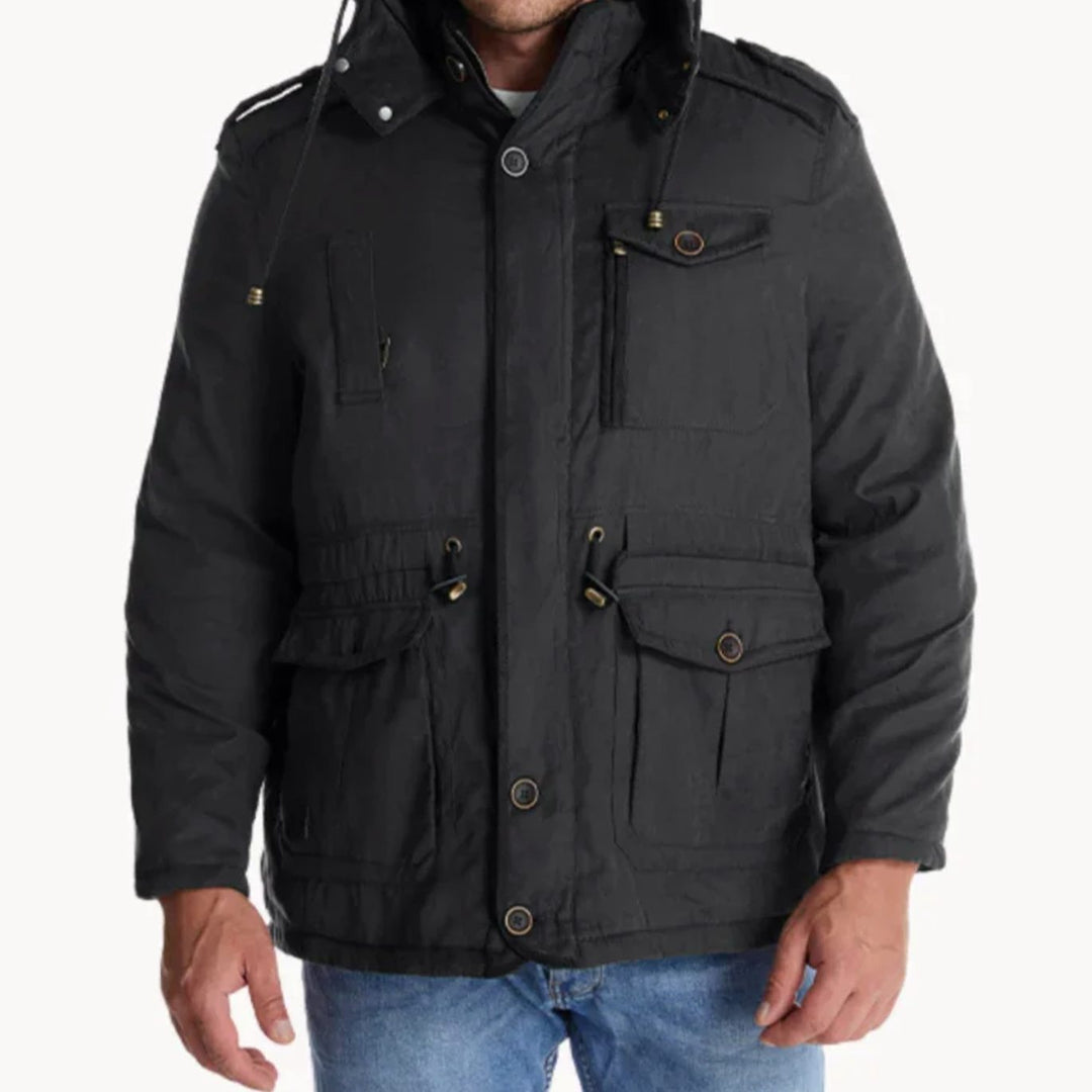 Men's Heavy-Duty Insulated Hooded Winter Jacket Multi-Pocket Parka