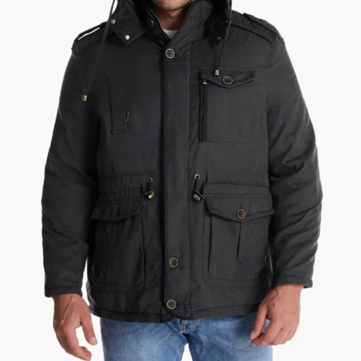 Men's Heavy-Duty Insulated Hooded Winter Jacket Multi-Pocket Parka