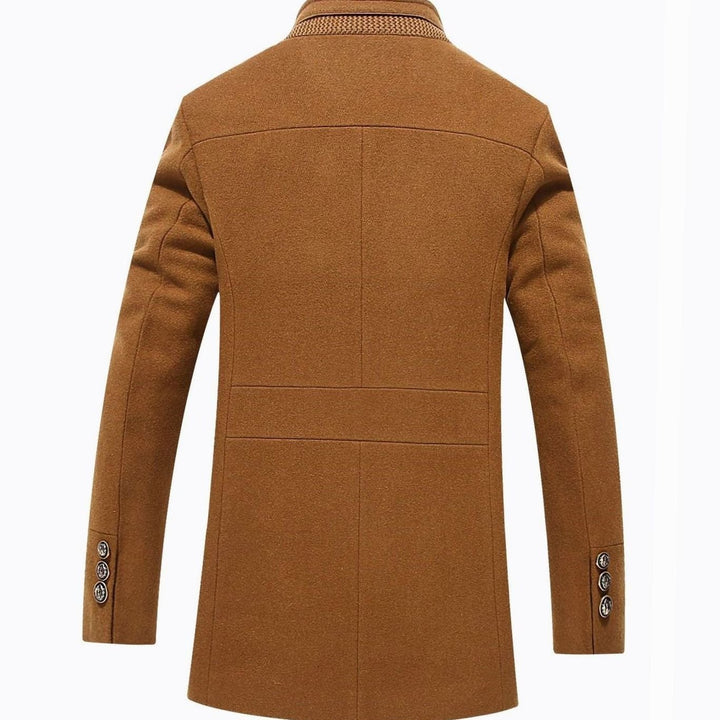 Men's High-Neck Button-Front Quilted-Lined Wool-Feel Overcoat
