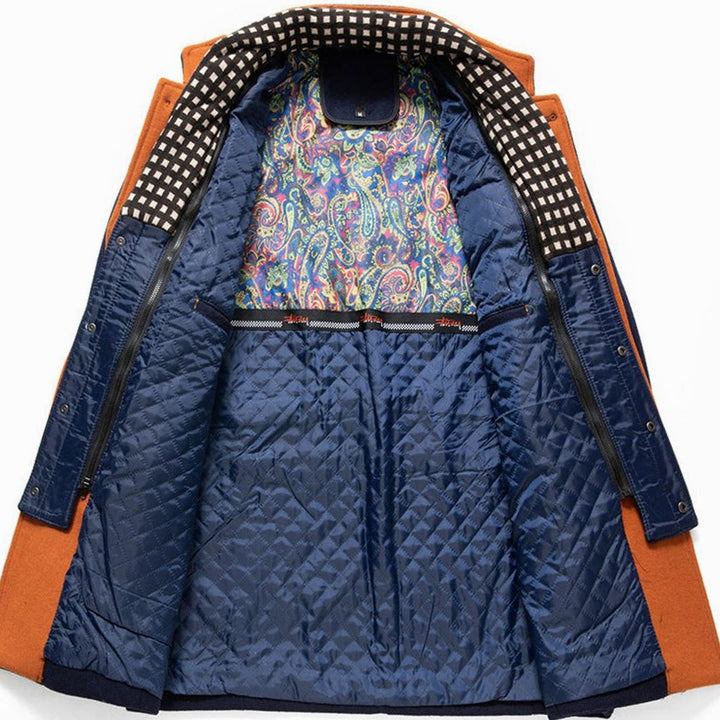 Men's High-Neck Button-Front Quilted-Lined Wool-Feel Overcoat