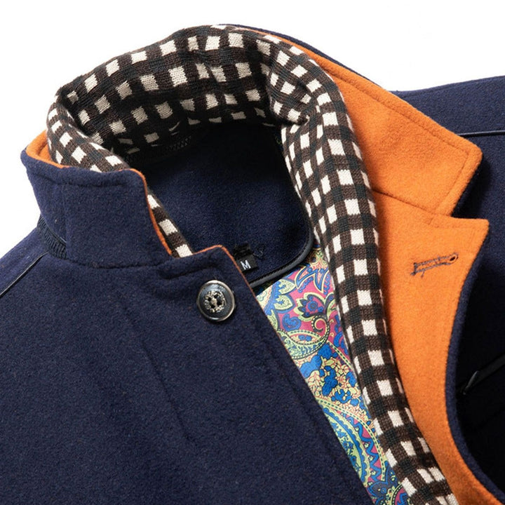 Men's High-Neck Button-Front Quilted-Lined Wool-Feel Overcoat