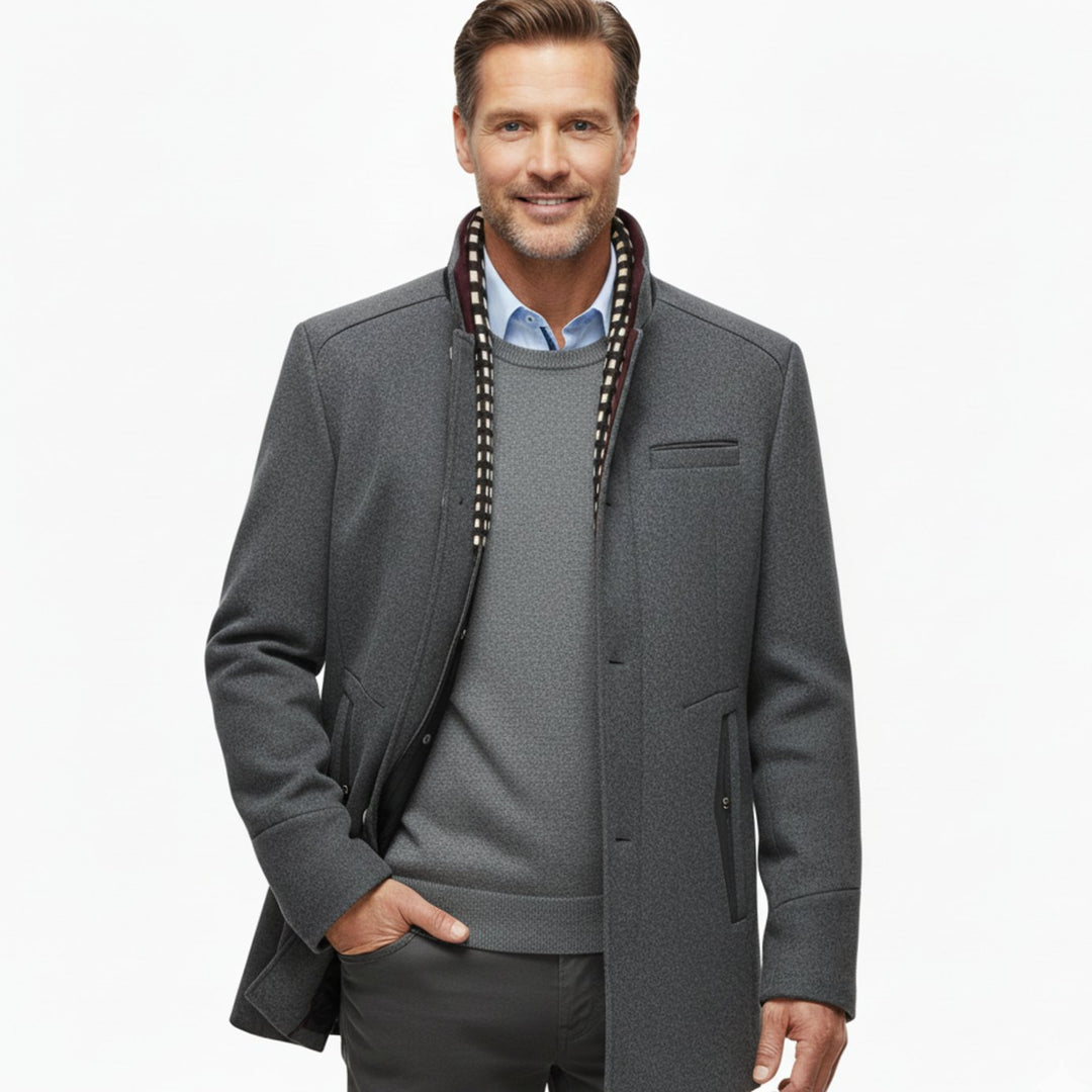 Men's High-Neck Button-Front Quilted-Lined Wool-Feel Overcoat
