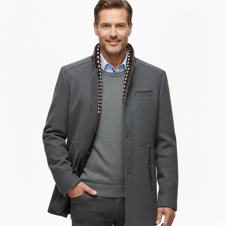 Men's High-Neck Button-Front Quilted-Lined Wool-Feel Overcoat