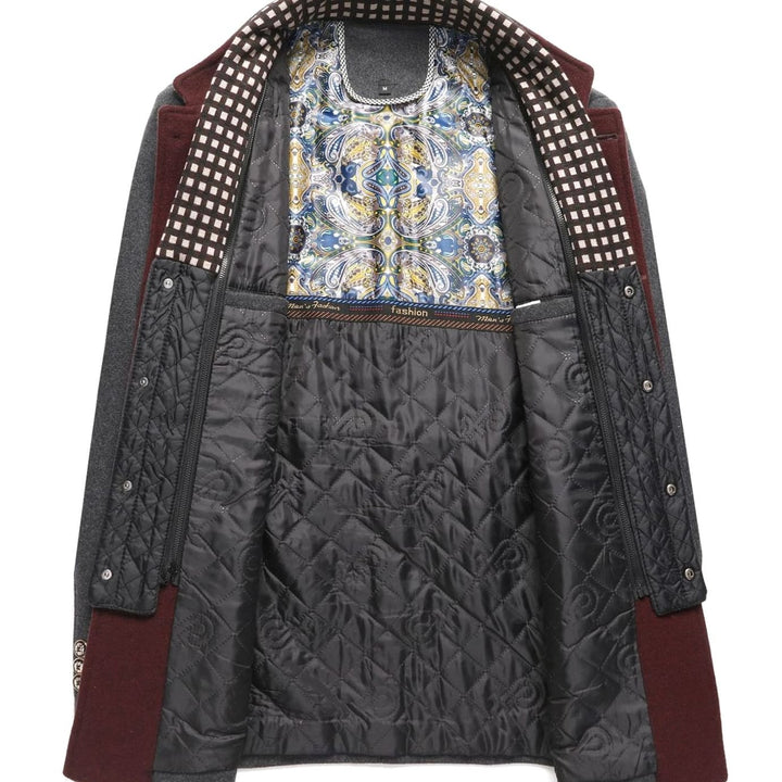 Men's High-Neck Button-Front Quilted-Lined Wool-Feel Overcoat