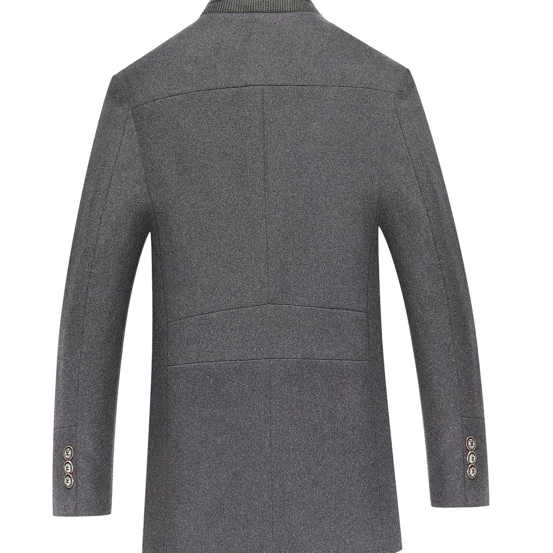 Men's High-Neck Button-Front Quilted-Lined Wool-Feel Overcoat
