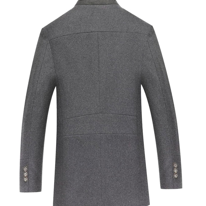Men's High-Neck Button-Front Quilted-Lined Wool-Feel Overcoat