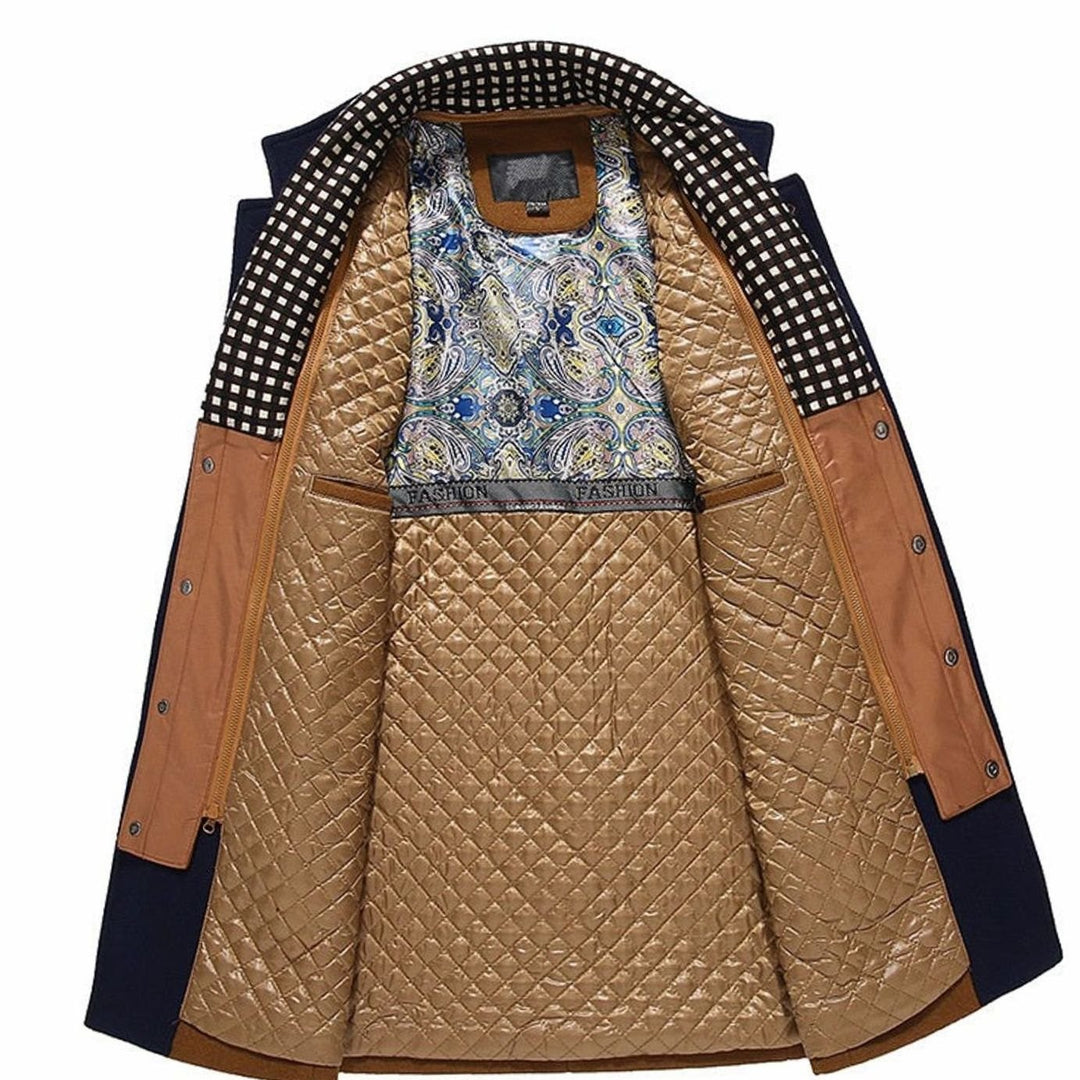 Men's High-Neck Button-Front Quilted-Lined Wool-Feel Overcoat