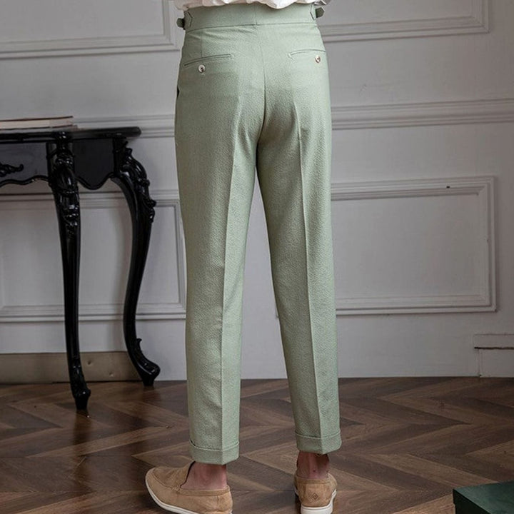 Men's High-Waist Tailored Pleated Trousers Buckle Waistband