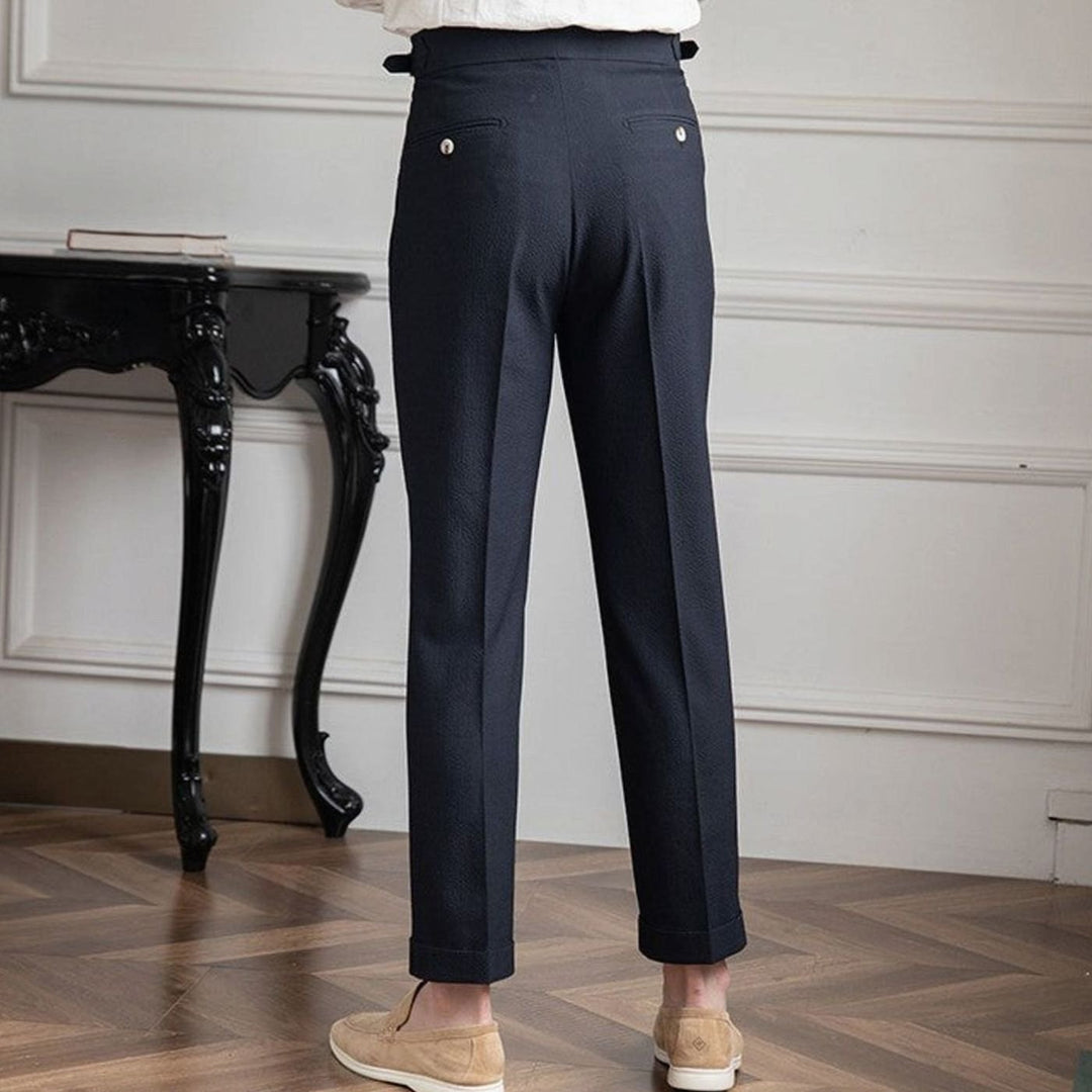 Men's High-Waist Tailored Pleated Trousers Buckle Waistband
