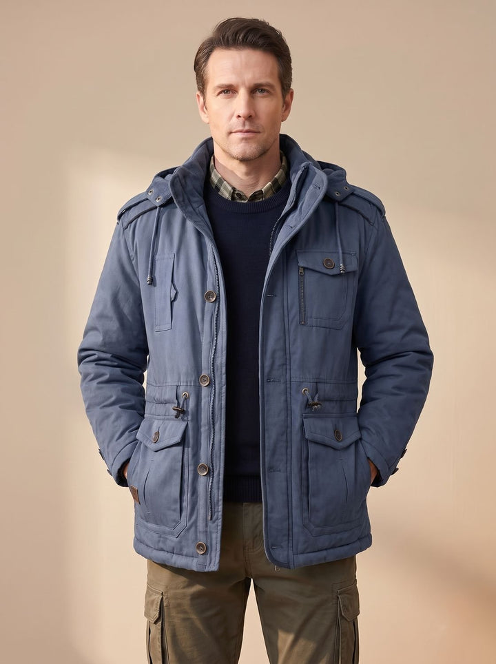 Men's Hooded Multi-Pocket Water-Resistant Lined Parka Jacket