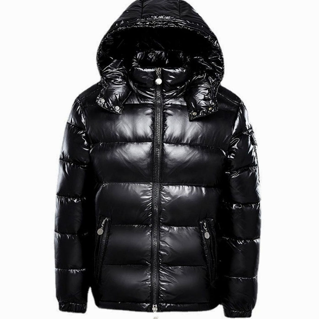 Men's Hooded Puffer Quilted Jacket Full-Zip Insulated - Black