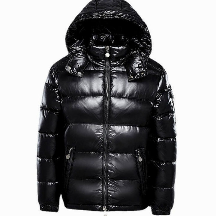 Men's Hooded Puffer Quilted Jacket Full-Zip Insulated - Black