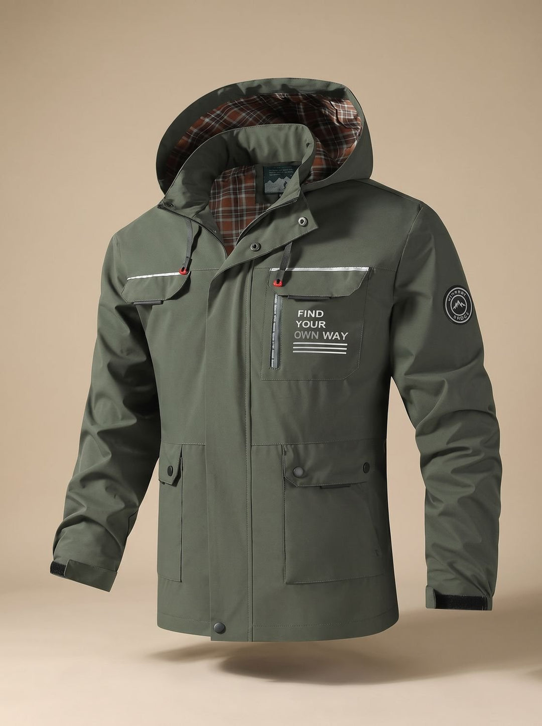 Men's Hooded Water-Resistant Outdoor Shell Jacket - Olive Green