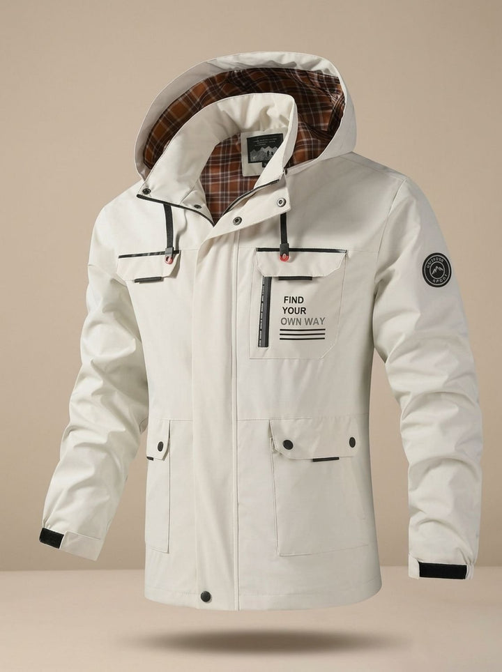 Men's Hooded Water-Resistant Outdoor Shell Jacket - White
