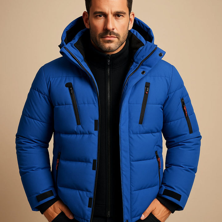 Men's Insulated Hooded Multi-Pocket Heavy-Duty Winter Jackets - Blue