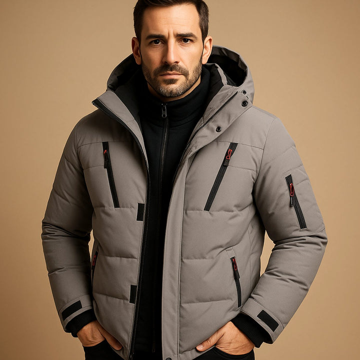 Men's Insulated Hooded Multi-Pocket Heavy-Duty Winter Jackets - Grey