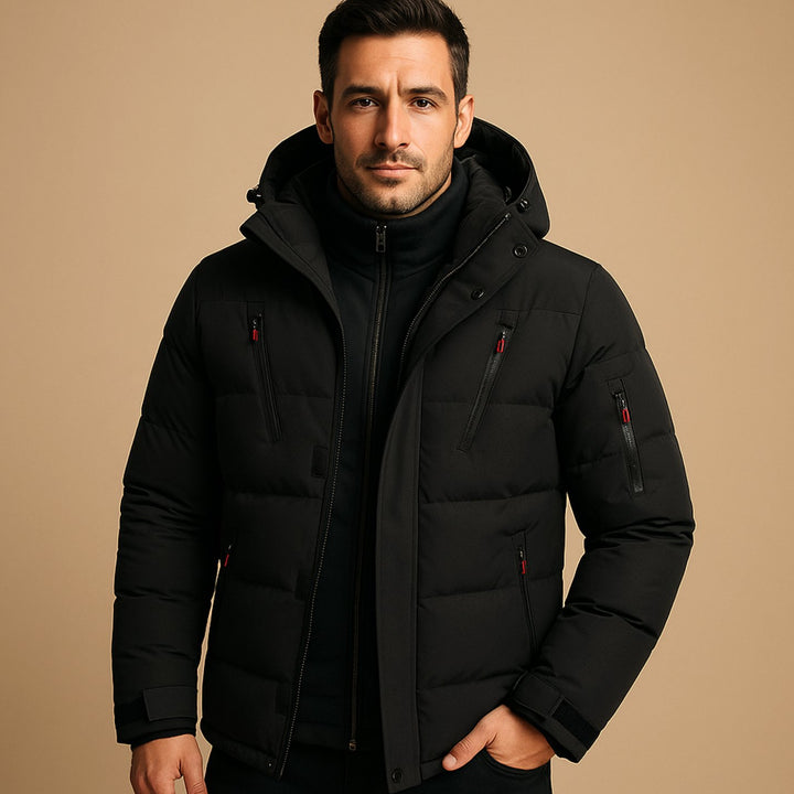 Men's Insulated Hooded Multi-Pocket Heavy-Duty Winter Jackets - Black