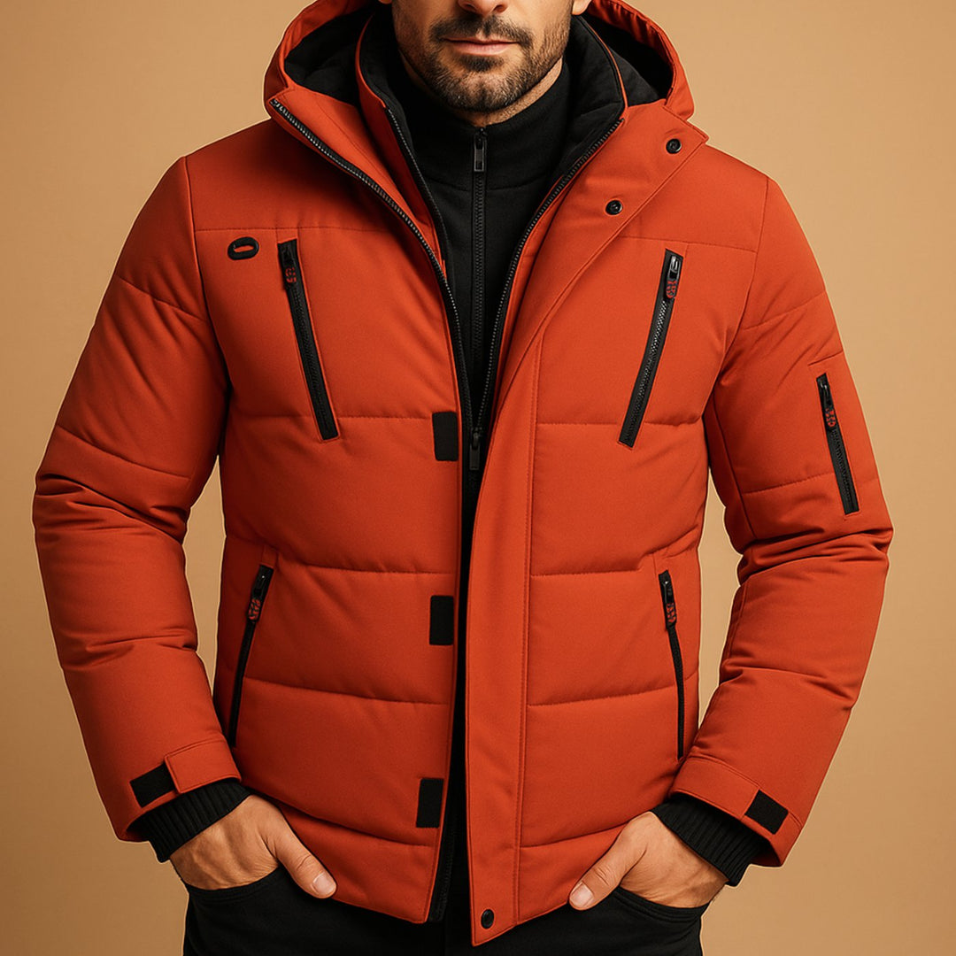Men's Insulated Hooded Multi-Pocket Heavy-Duty Winter Jackets - Orange