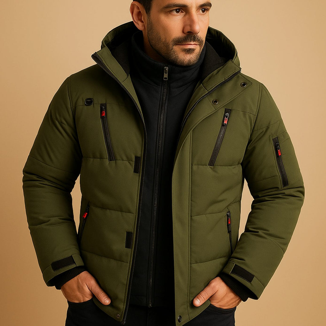 Men's Insulated Hooded Multi-Pocket Heavy-Duty Winter Jackets - Green