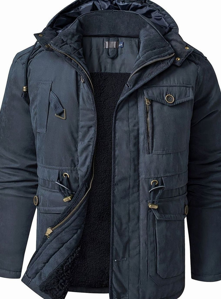 Men's Insulated Hooded Multi-Pocket Utility Jacket - Blue
