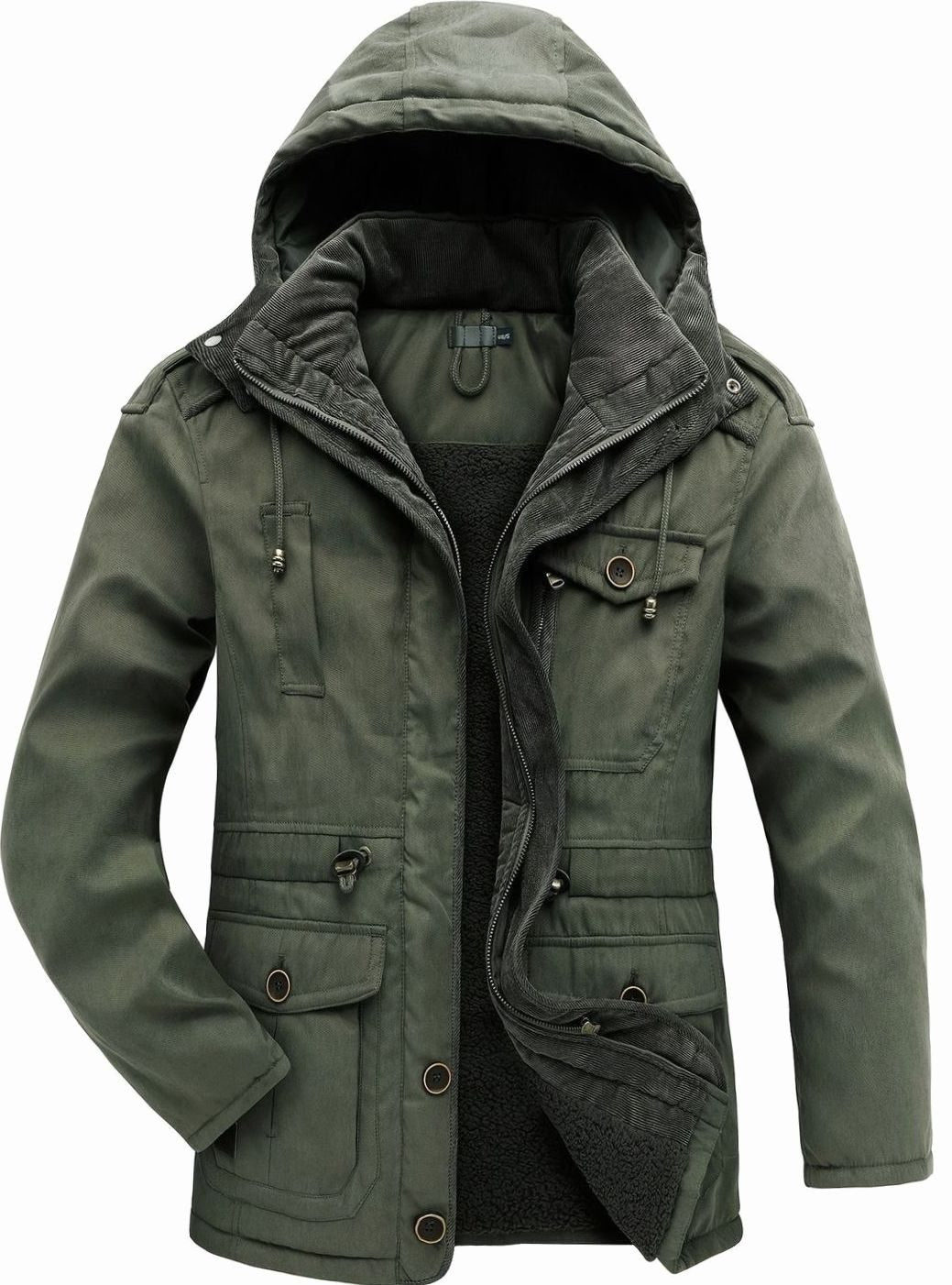 Men's Insulated Hooded Multi-Pocket Utility Jacket - Green