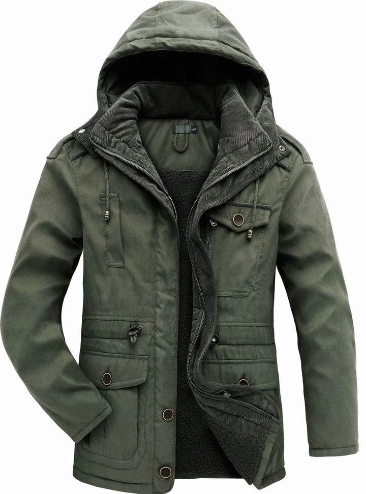 Men's Insulated Hooded Multi-Pocket Utility Jacket - Green