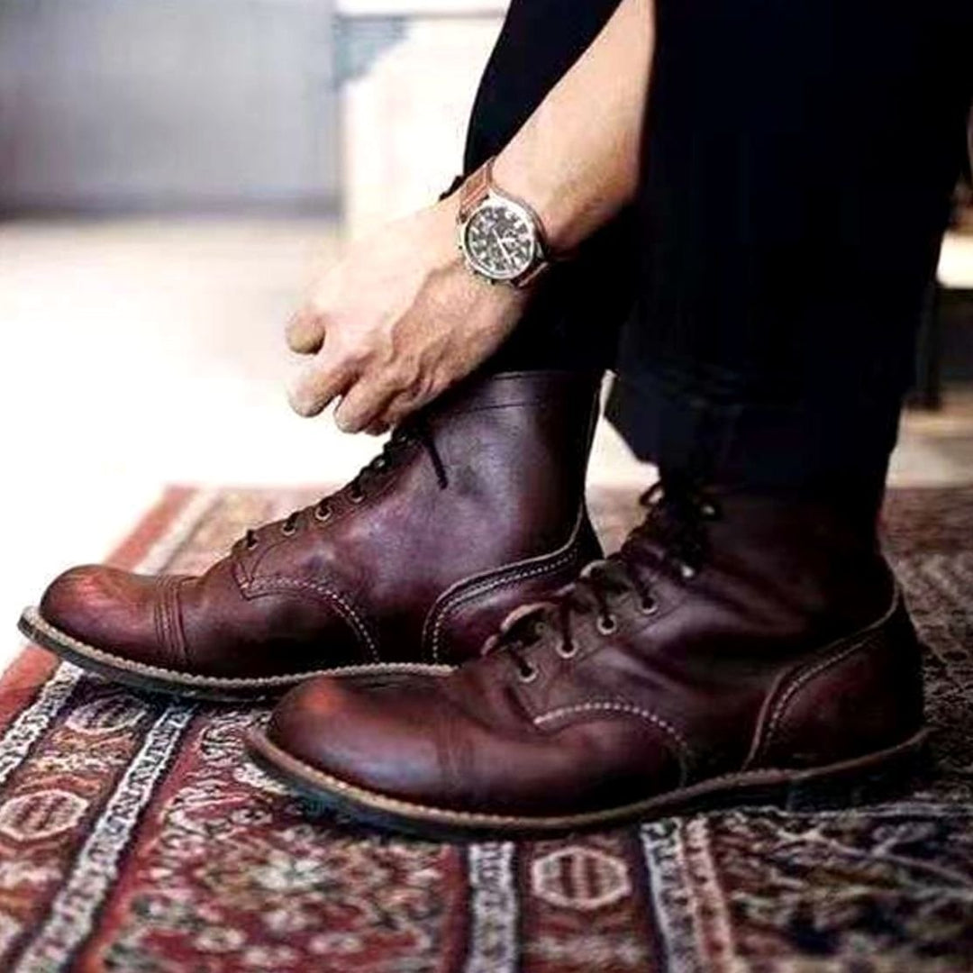 Men's Insulated Lace-Up Winter Boots Rugged Leather-Look - Coffee