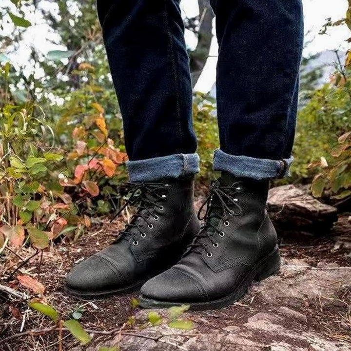 Men's Insulated Lace-Up Winter Boots Rugged Leather-Look - Black