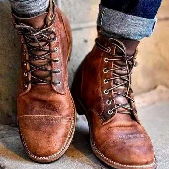 Men's Insulated Lace-Up Winter Boots Rugged Leather-Look - Brown