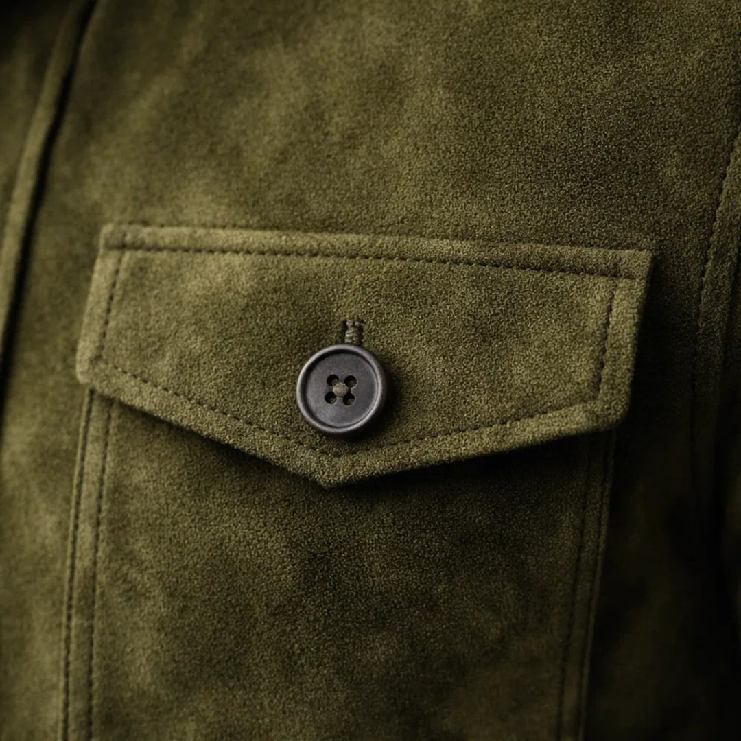 Men's Italian Suede Button-Front Military Jacket